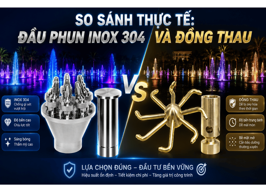 So sánh thực tế: Đầu phun inox 304 và đồng thau